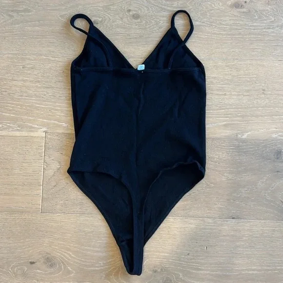 BP Black Ribbed Bodysuit Basic Layering Piece Dark Stretch Jersey Knit Small - Picture 2 of 6